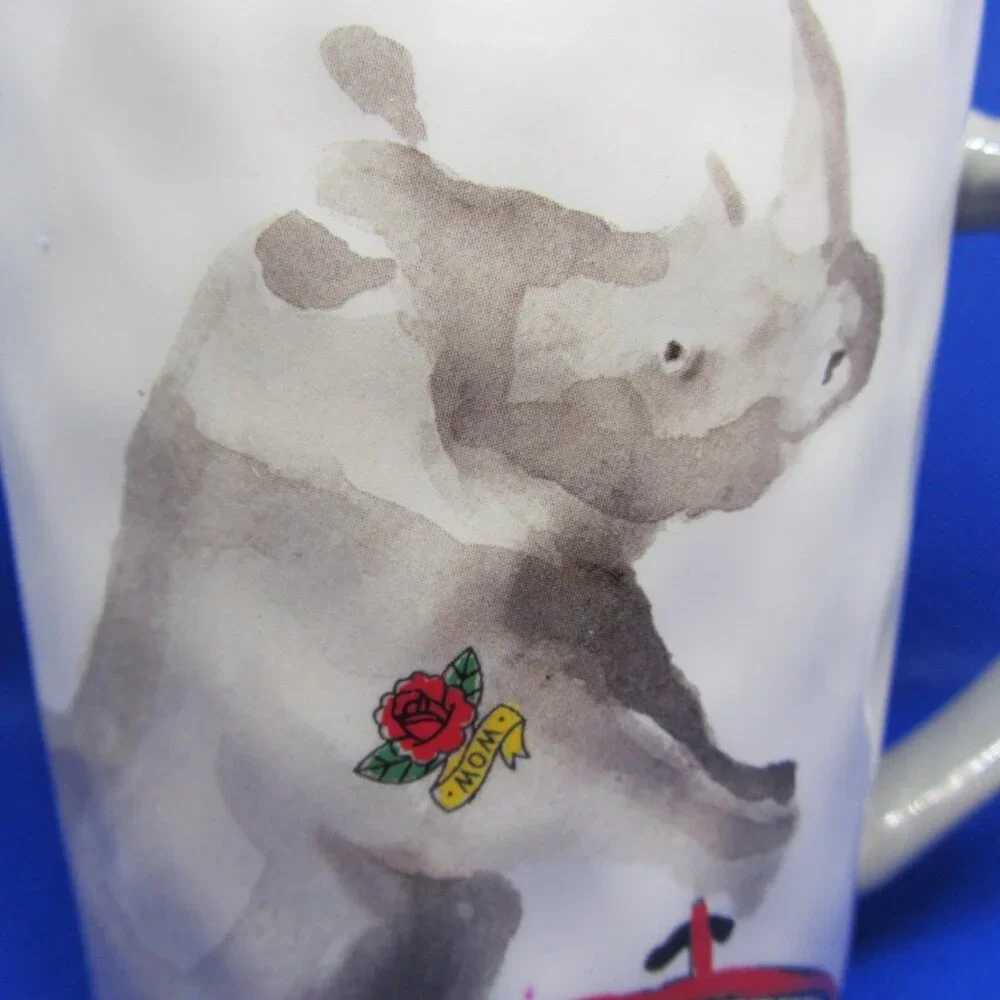 *BOGO mugs* 20 oz pier 1 street cred tattoed rhino mug ironstone (W3378)